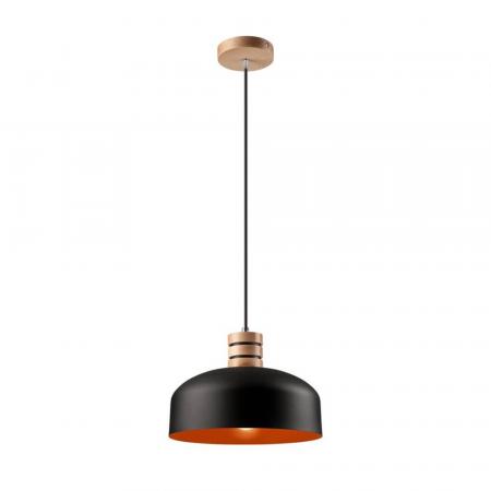 Bioledex Retro Pendelleuchte 30cm schwarz-orange Metall, Holz