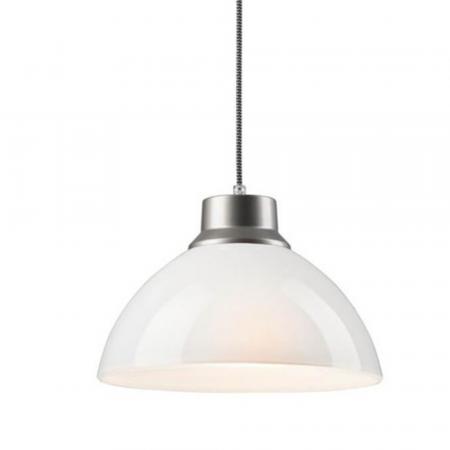 Bioledex Pendelleuchte Glaslampe 30cm weiß mit Textiklabel