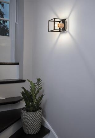 OSRAM Wandleuchte NAIROBI 1-flammig aus Stahl & Holz in Schwarz