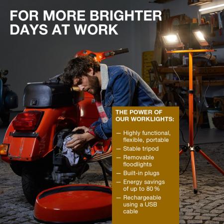 OSRAM LED WORKLIGHT VALUE BATTERY R-STAND 20W - kaltweiße Lichtfarbe, batteriebetrieben, USB-Ladefunktion dank integrierter Power Bank, tragbar, IP54