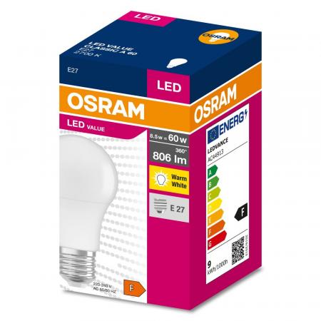 Osram E27 LED Lampe VALUE 8W wie 60W warmweißes Licht weiß mattierte Glühbirne