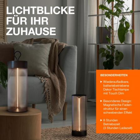 Osram LED-Akku-Tischleuchte DECOR FILAMENT dunkelgrau Höhe 32 cm