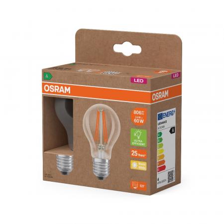 2er OSRAM E27 LED Leuchtmittel besonders effizient 3,8W wie 60W 2700K warmweißes Licht - beste Energie Effizienz Klasse