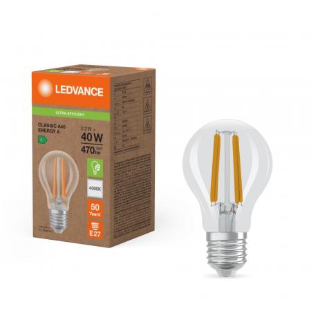 Ledvance E27 Besonders effiziente LED Lampe Classic klar 2,2W wie 40W 4000K neutralweißes Licht