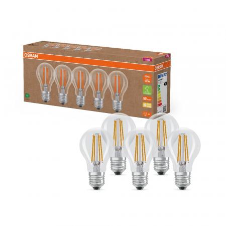 5er Set OSRAM E27 LED Lampe Classic klar 3,8W wie 60W warmweißes Licht 2700K - Energy efficiency class A - besonders effizient