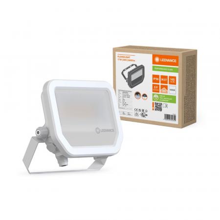 LEDVANCE Schwenkbarer weißer LED Außenwandstrahler FL20 17 W / 11 W 4000K neutralweißer Licht - wählbare Wattageneinstellung (Multi Lumen)