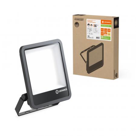 LEDVANCE Muliti Select Schwenkbarer schwarzer LED Außenwandstrahler FL250 167 W / 150 W 3000K warmweißes Licht - wählbare Wattageneinstellung (Multi Lumen)