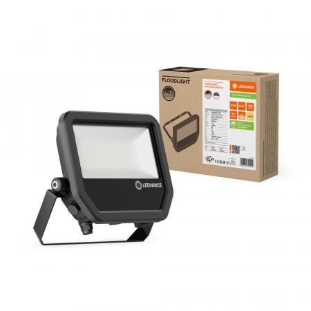 LEDVANCE Schwenkbarer schwarzer LED Außenwandstrahler FL50   41 W / 27 W 3000K warmweißes Licht - wählbare Wattageneinstellung (Multi Lumen)