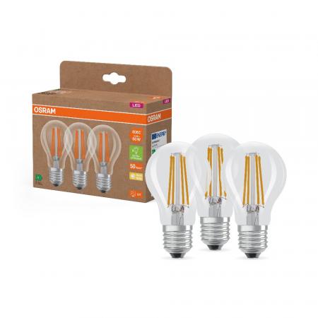 3er Set OSRAM E27 LED Lampe Classic klar 3,8W wie 60W warmweißes Licht 2700K - Energy efficiency class A - besonders effizient