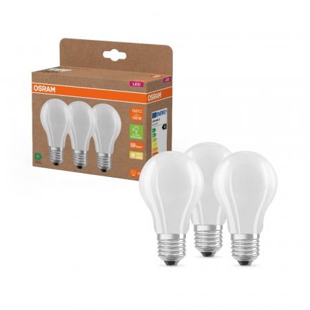 3er OSRAM E27 besonders effizientes  LED Leuchtmittel matt 7,2W wie 100W 2700K warmweißes Licht - beste Energie Effizienz Klasse