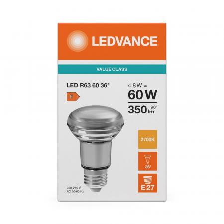 Ledvance E27 R63 Reflektorlampe 36° 4,8W wie 60W Strahler mit warmweißem Licht 2700K
