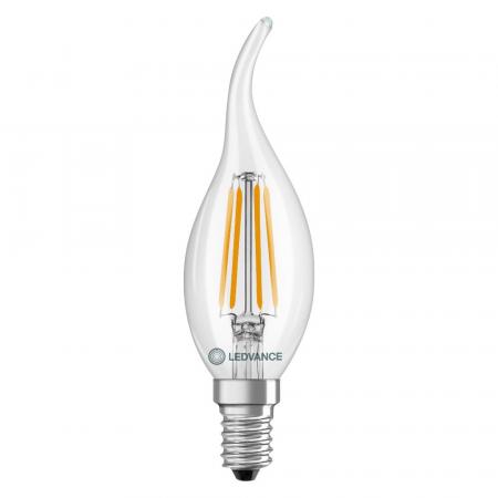 Ledvance E14 LED Kerzenlampe Winsstoßlicht Classic klar BA40 3,4W wie 40W 2700K warmweißes Licht