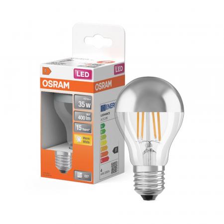 OSRAM LED Star Classic A 34 Filament Mirror Silver 4 W 35 W Ersatz 400 lm 2700 K Warmweiß E27 230 V 300° nicht dimmbar