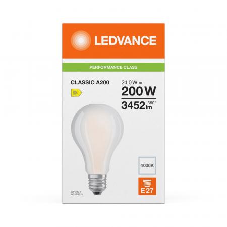 Leistungsstarke Ledvance E27 Classic A 200 LED Lampe gefrostet 24W wie 200W 4000K neutralweiß