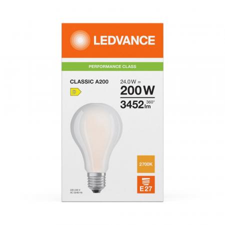 Leistungsstarke Ledvance E27 Classic A 200 LED Lampe gefrostet 24W wie 200W 2700K warmweiß