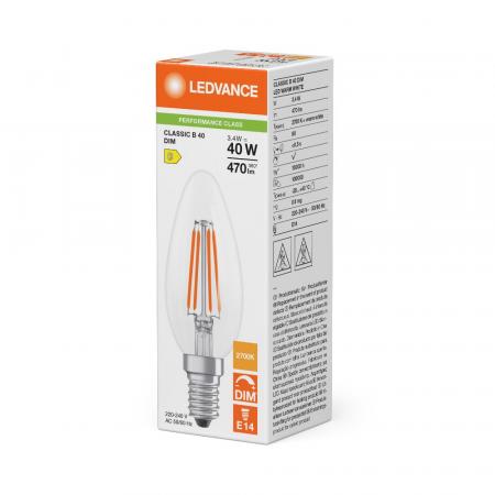 Ledvance E14 LED Kerzenlampe Classic dimmbar klar 3,4W wie 40W 2700K warmweißes Licht