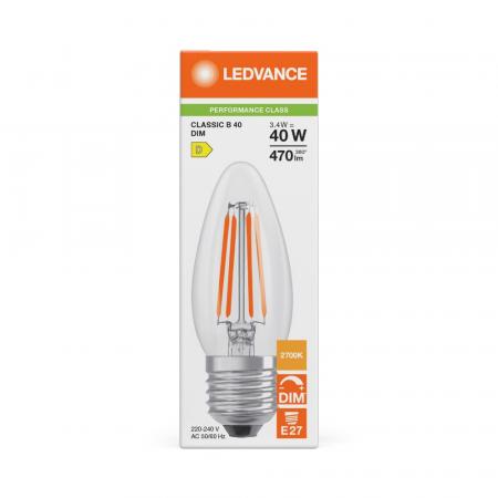 Ledvance E27 LED Kerzenlampe Classic B40 dimmbar klar 3,4W wie 40W 2700K warmweißes Licht