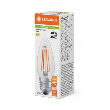 Ledvance E27 LED Kerzenlampe Classic B40 dimmbar klar 3,4W wie 40W 2700K warmweißes Licht