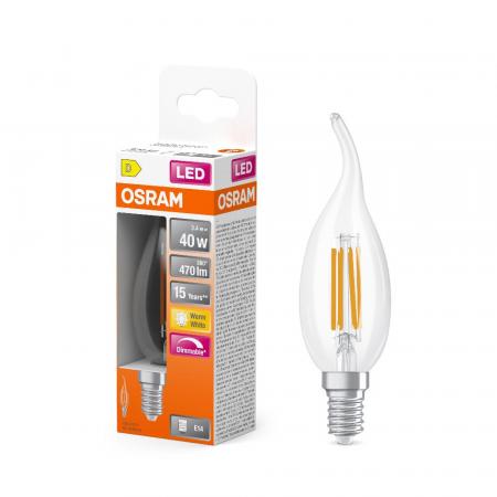 OSRAM E14 LED Superstar Classic BA 40 FILAMENT Windstoß Kerzenform klar dimmbar warmweißes Licht