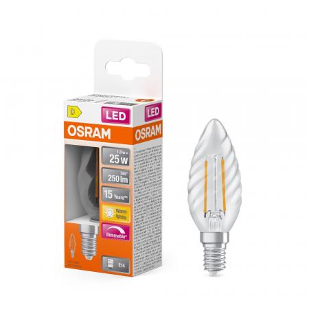 OSRAM E14 LED Superstar Classic BW 25 FILAMENT gedrehte Kerzen Lampe klar dimmbar 1,8W wie 25W warmweißes Licht