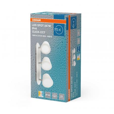 OSRAM LED 3er SPOT IP44 CLICK 3X7W 3000/4000 K veränderbare Farbtemperatur über Wandschalter einstellbar - Badezimmer Leuchte