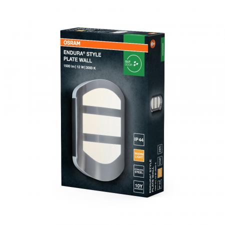 OSRAM  ENDURA Style Plate WALLWandleuchte 12W Warmweißes Licht in moderner Edelstahloptik mit indirektem Licht, für Eingangsbeleuchtung und Fassaden