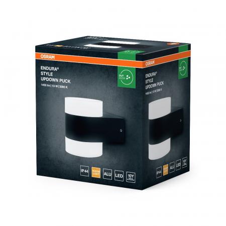 Osram Anthrazitfarbene LED Wandleuchte Puck UpDown mit warmweißem Licht IP44 von Ledvance