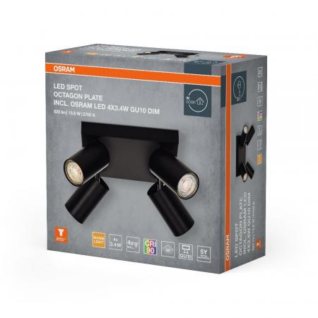 OSRAM LED Spot Octagon 4er Deckenstrahler dimmbar Schwarz - Leuchte mit flexiblen, dimmbaren GU10-Strahlern