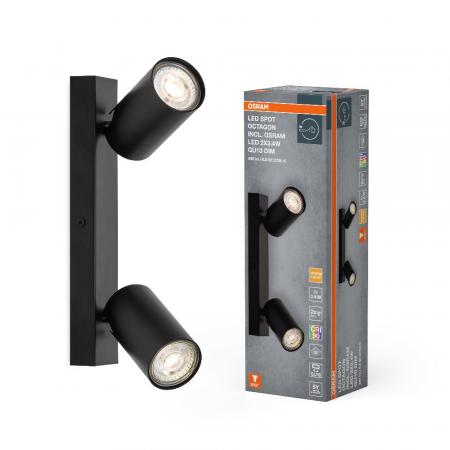 OSRAM LED Spot Octagon 2er Wand- und Decken Strahler dimmbar Schwarz