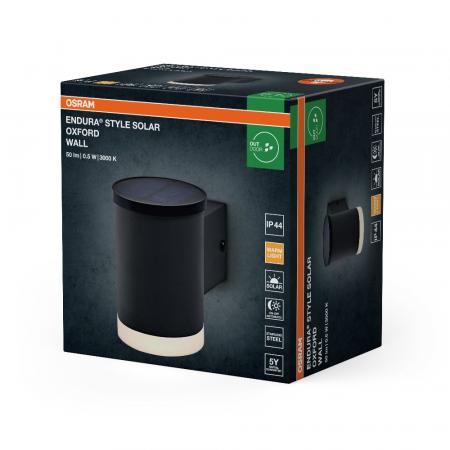 OSRAM LED Solar Wandleuchte Endura Style Solar Wall Oxford - indirekte Beleuchtung, wiederaufladbarer Akku, IP44, warmweiße Lichtfarbe