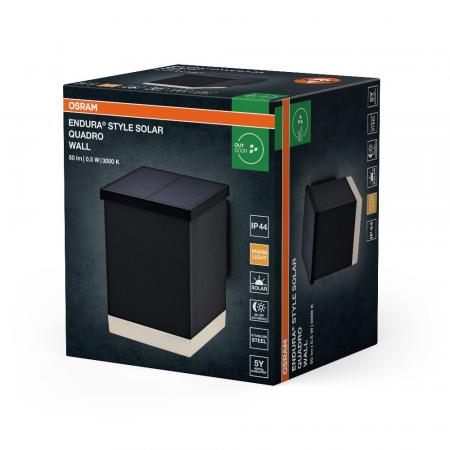 OSRAM LED Solar Wandleuchte Endura Style Solar Wall Quadro - indirekte Beleuchtung, wiederaufladbarer Akku, IP44, warmweiße Lichtfarbe