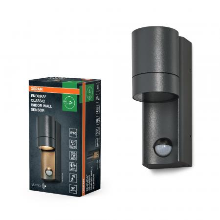 OSRAM Sensor Außenwandleuchte Endura Classic Isidor in Dunkelgrau - einfache Installation, indirekte Beleuchtung, IP65, Tageslichtsensor, Bewegungsmelder