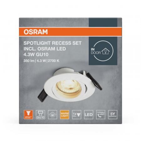 OSRAM Einbauleuchte mit Twist Lock schwenkbar mit warmweißem Licht - Rahmen aus lackiertem Metall mit auswechselbarer Osram GU10 LED