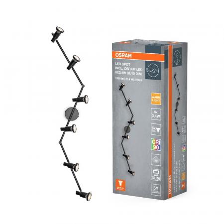 OSRAM LED SPOT GU10 6er Deckenstrahler dimmbar Schwarz 2700K warmweiße Lichtfarbe - hohe farbwiedergabe