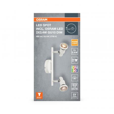 OSRAM LED SPOT GU10 2er Wand- und Decken Strahler dimmbar Weiß 2700K warmweiße Lichtfarbe mit hoher Farbwiedergabe