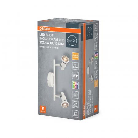 OSRAM LED SPOT GU10 2er Wand- und Decken Strahler dimmbar Weiß 2700K warmweiße Lichtfarbe mit hoher Farbwiedergabe