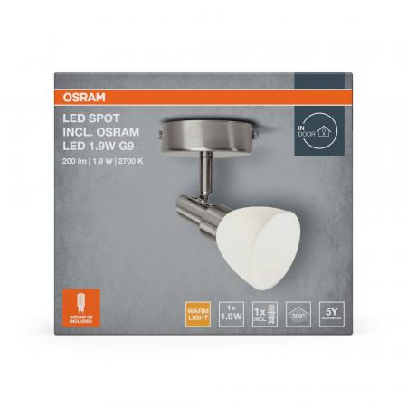 OSRAM 1-flammiger schwenkbarer LED Wandspot mit satiniertem Glas inkl. warmweißer sparsamer LED-Lampe