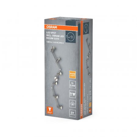 OSRAM 6-flammiger moderner LED Deckenstrahler aus Aluminium inkl 6 warmweiße LED-Lampen austasuchbar
