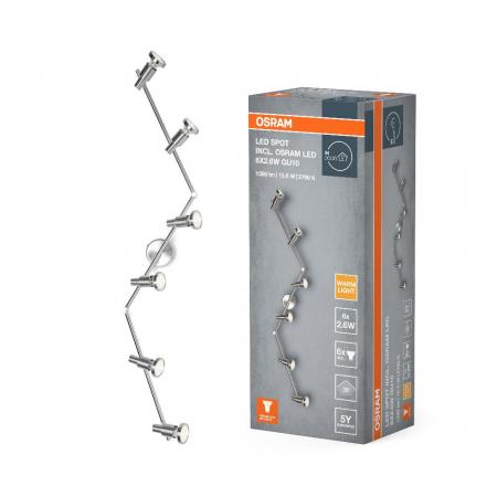 OSRAM 6-flammiger moderner LED Deckenstrahler aus Aluminium inkl 6 warmweiße LED-Lampen austasuchbar