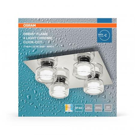 OSRAM Orbis Flame 5.5W Click CCT IP44 Deckenlampe 4-flg, in chrom - auch fürs Badezimmer - mit umschaltbarer Farbtemperatur