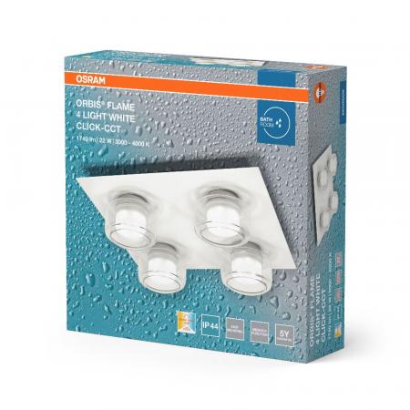 OSRAM Orbis Flame 5.5W Click CCT IP44 Deckenlampe 4-flg, in weiß - auch fürs Badezimmer - mit umschaltbarer Farbtemperatur