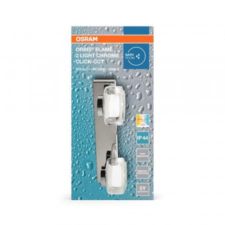 OSRAM ORBIS Flame Wandleuchte 2 × 5,5 W, 700 lm, Click-CCT 3000/4000 K, Chrom, IP44