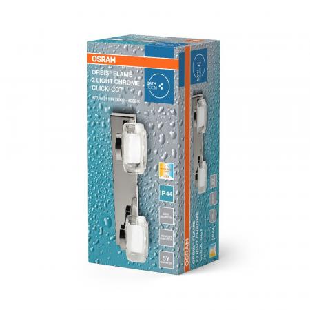 OSRAM ORBIS Flame Wandleuchte 2 × 5,5 W, 700 lm, Click-CCT 3000/4000 K, Chrom, IP44