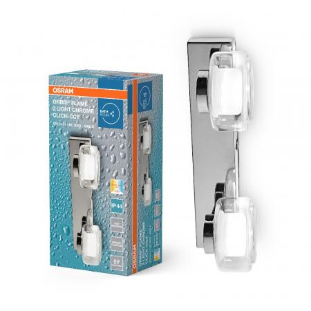 OSRAM ORBIS Flame Wandleuchte 2 × 5,5 W, 700 lm, Click-CCT 3000/4000 K, Chrom, IP44