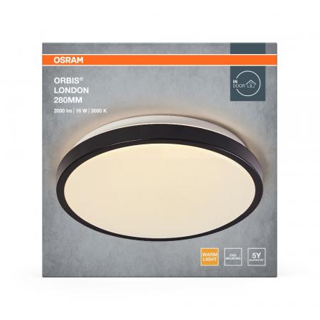 OSRAM Deckenleuchte Orbis London Schwarz 28cm - warmweiße Lichtfarbe, sehr homogene Lichtverteilung, lange Lebensdauer