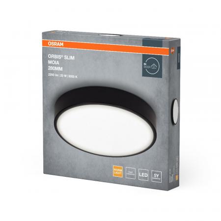 OSRAM Orbis Flache LED-Deckenleuchte Slim Moia 28cm in Schwarz 20W Warmweißes Licht