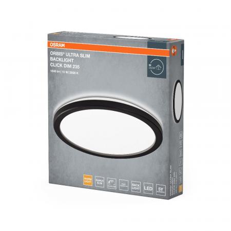 OSRAM Orbis Ultra Slm Backlight Deckenleuchte 23,5cm in Schwarz dimmbar - warmweißes Licht (3000K) + Hintergrundlicht, dreistufige Dimmbarkeit über Wandschalter, ultraflach