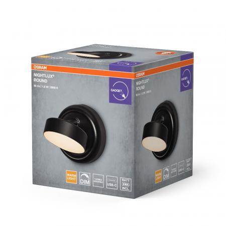 Osram Nightlux Round  LED-Leuchte mit USB-Akku und Magnetplatte, als Nachtlicht oder Orientierungsleuchte  - dimmbar per Touch