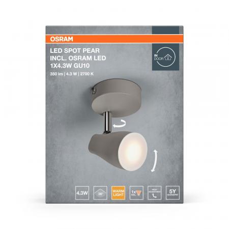 OSRAM LED Spot Pear 1er Wand- und Decken Strahler Grau - warmweiße Lichtfarbe, ausrichtbarer Leuchtenkopf, einfache Montage