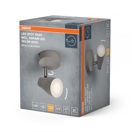 OSRAM LED Spot Pear 1er Wand- und Decken Strahler Grau - warmweiße Lichtfarbe, ausrichtbarer Leuchtenkopf, einfache Montage